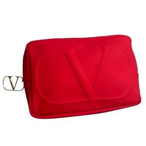 Valentino Garavani VLogo Clutch Red Hot Pink Rubberized Bag NWT